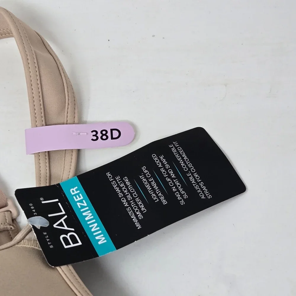Bali One Smooth U Minimizer Bra‎ Nude Underwire Convertible Straps 38D DF3490